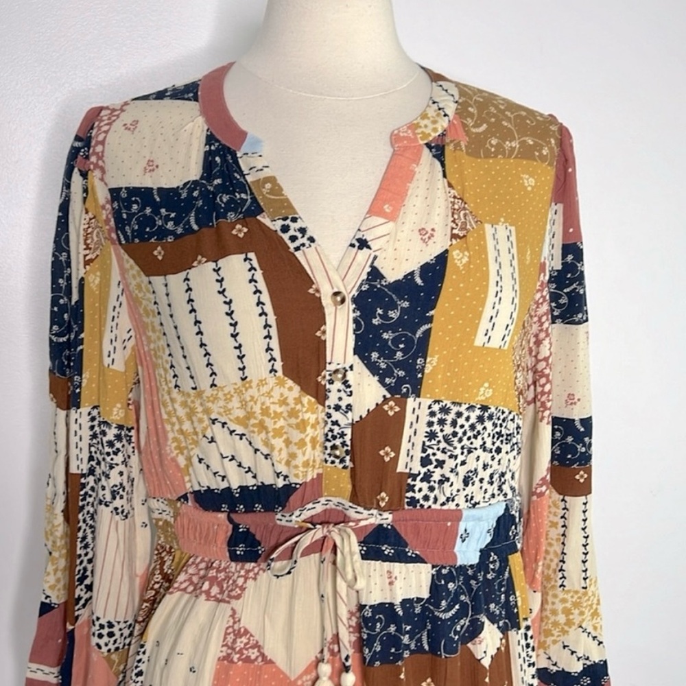 🌷Wonderly Patchwork Sleeve Dress sz PS